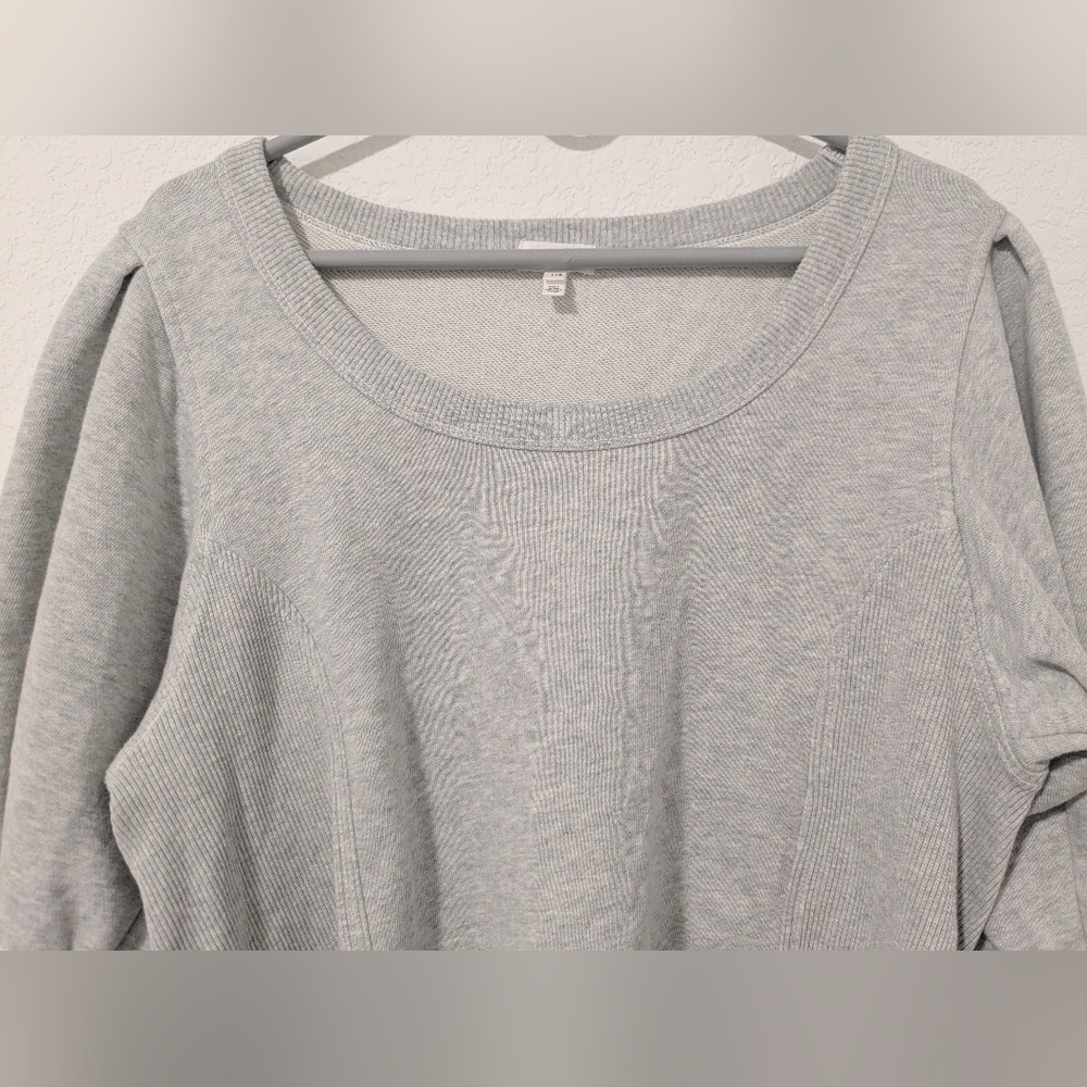 Aerie Heather Grey French Terry Scoop Neck Puff Sleeve Cropped Sweatshirt LG - Picture 6 of 10